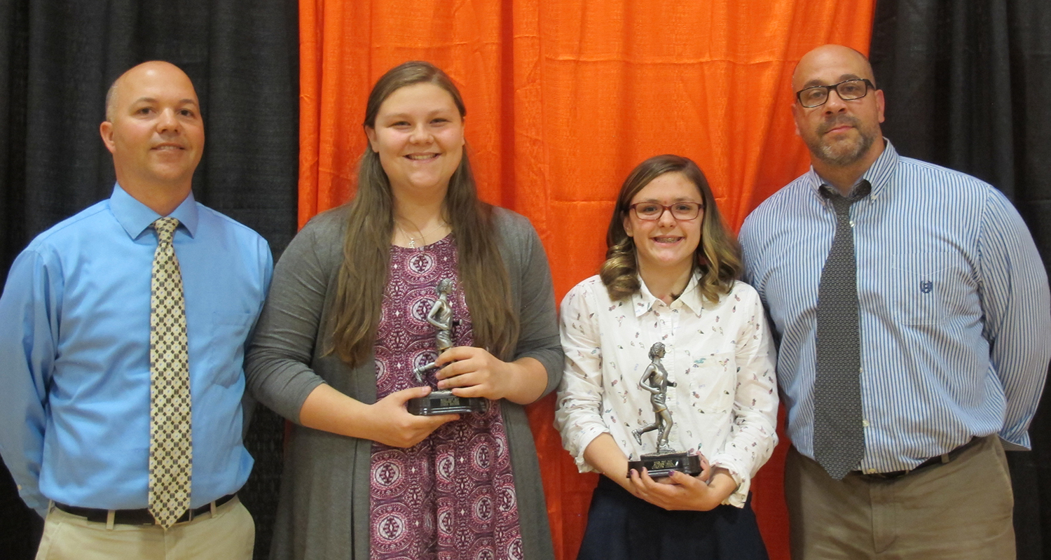Girls Outdoor Track and Field: Lydia Becker (center left), and Carolyn Zedack (center right). Presented by: Kipp Simko and Girls Outdoor Track and Field: Lydia Becker (center left), and Carolyn Zedack (center right). Presented by: Kipp Simko and